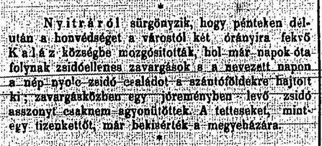 Részlet a „Zsidóellenes zavargások.” c. cikkből (Forrás: Pesti Hírlap, 1883. 09. 10., 9. o)

